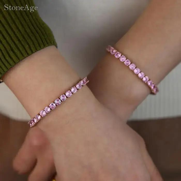 Bracelet de Tennis en Cristal Rose pour Femmes Style Mode Zircone Brillante Occasions Spéciales
