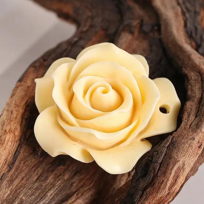 Pendentif rose en bois de fruits ivoire naturel, breloque fleur sculptée à la main pour bijoux, coll