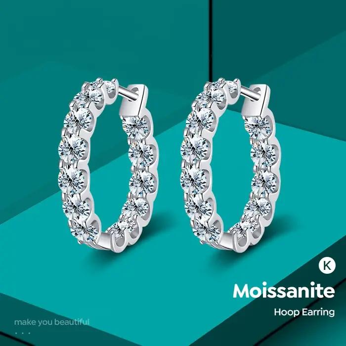 GRA 2.6ct D couleur Moissanite boucle d'oreille 925 argent Sterling plaqué or blanc