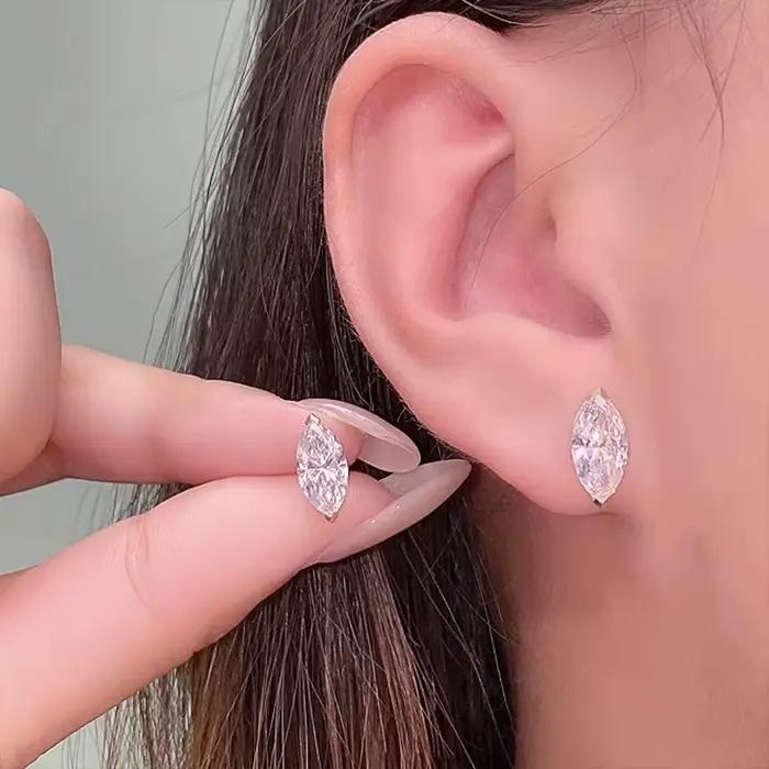 Boucles d'oreilles en moissanite taille marquise D VVS1, plaquées argent 925 avec certificat GRA, bijoux de mariage exquis pour femmes