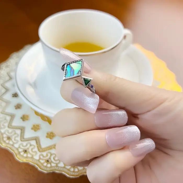 Bague Zig Zag nacre ormeau tout nouveau Style européen beau bon bijoux pour les femmes cadeau d'été en argent Sterling