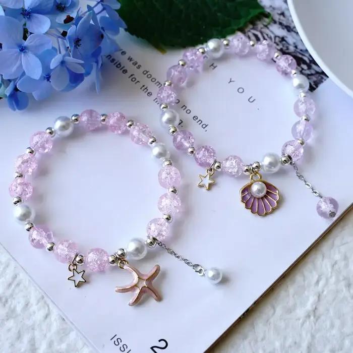Bracelet pop-corn étoile de mer avec perle de cristal