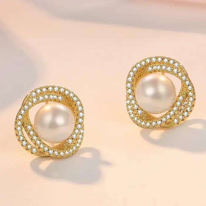 Andara 925 boucles d'oreilles en argent Sterling camélia perle pour femmes élégant mariage fiançailles fête mode bijoux accessoire