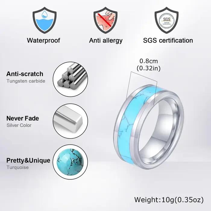 Bague en acier tungstène sertie de pierres turquoises naturelles élégante pour hommes occasions spéciales de mariage et fiançailles
