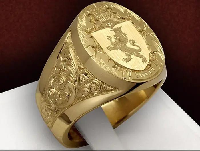 Bague classique et créative avec insigne de bouclier de lion, couronne plaquée avec sceau royal en o