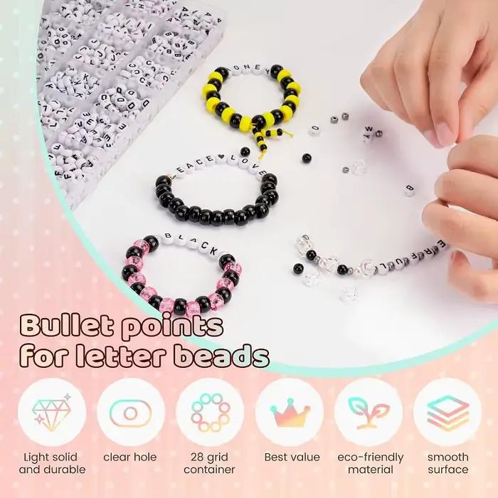Kit de fabrication de bracelets d'amitié, 1400 pièces, perles de lettres assorties, perles de l'alphabet, perles Preppy, Kit de fabrication de bijoux avec étui à perles