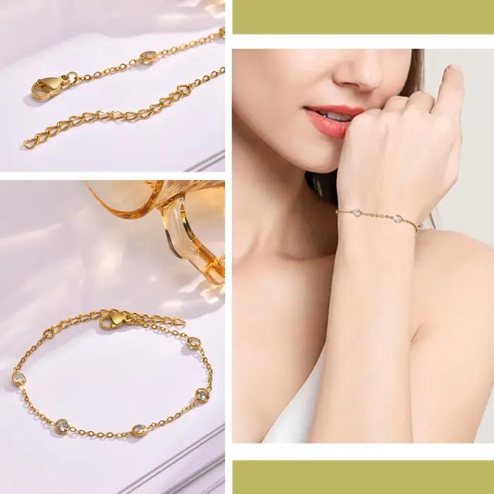 Bracelet en acier inoxydable doré avec pierre CZ scintillante pour femmes et filles occasions spéciales et quotidiennes