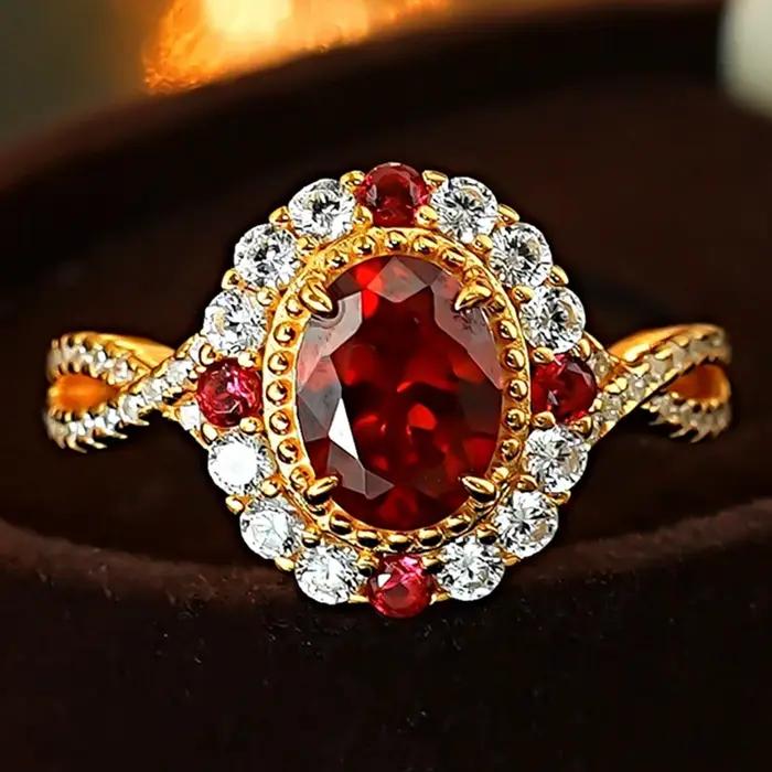 Vinregem 6*8MM taille ovale rubis haute teneur en carbone diamant gemmes bague Vintage pour les femmes 925 en argent Sterling fiançailles de mariage bijoux fins
