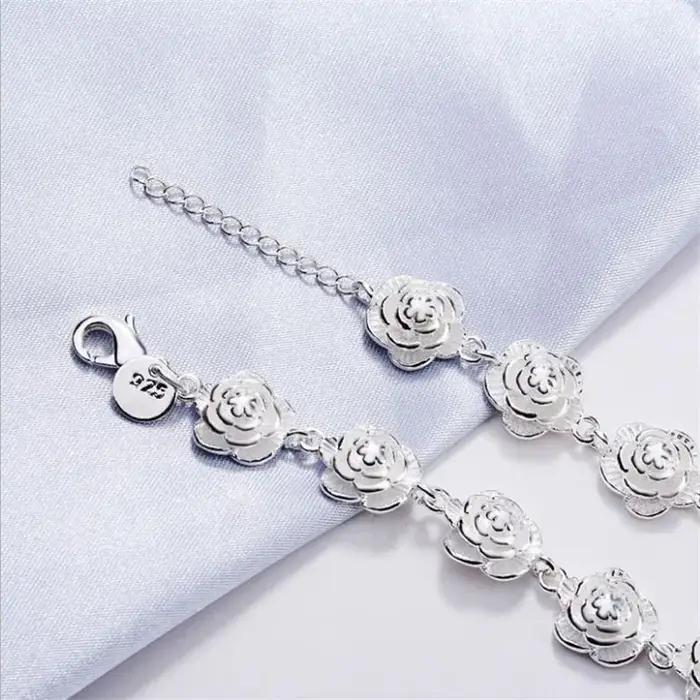 Bracelet à breloques en argent sterling 925 avec chaîne à fleurs de rose pour femmes, cadeau de luxe pour occasions spéciales