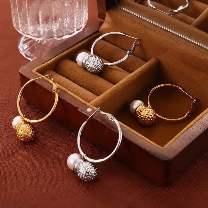 Pendentif en acier inoxydable serti de perles d'eau douce en forme de cacahuète pour femmes occasions spéciales collier et boucles d'oreilles ensemble de bijoux minimaliste