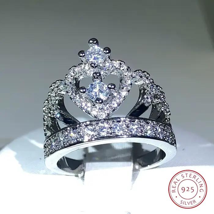 Bague couronne fantaisie en argent 925 pour femmes