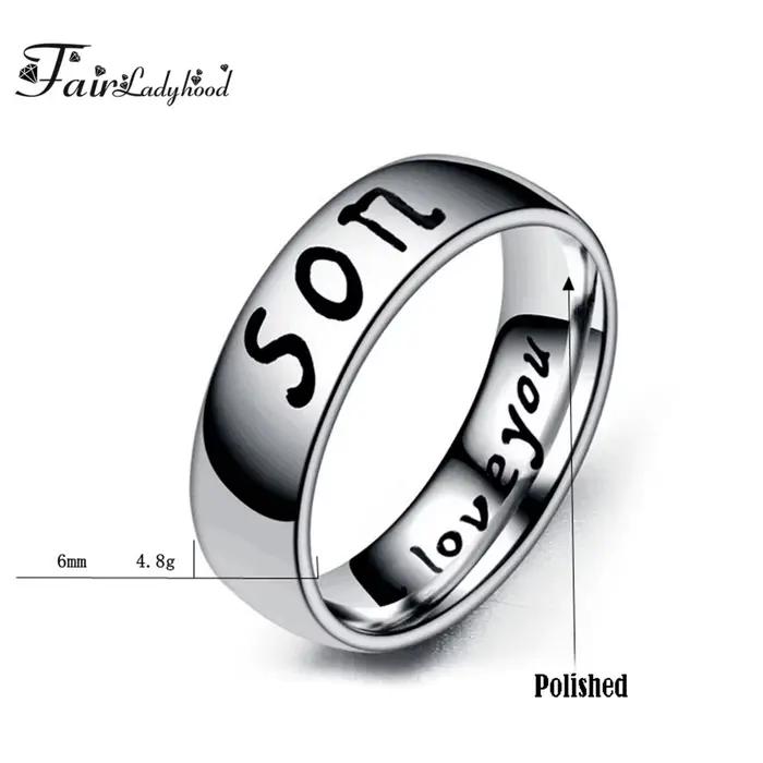 FairLadyHood-Bagues en acier inoxydable pour hommes et femmes, bijoux classiques, "Love You MOM Destroy D SON FILLE", membres de la famille