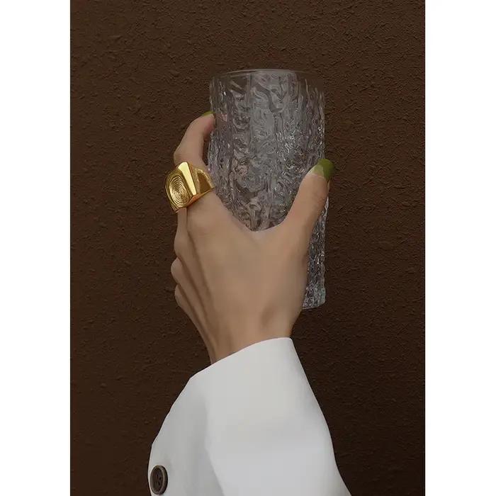 Bague punk en acier inoxydable plaqué or avec design irrégulier pour femmes, mode et soirées spéciales
