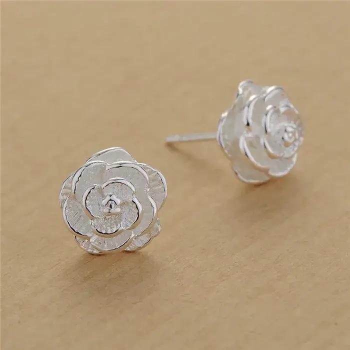 Boucles d'oreilles à tige fleur en argent regardé 925 pour femme, breloque élégante, bijoux de maria
