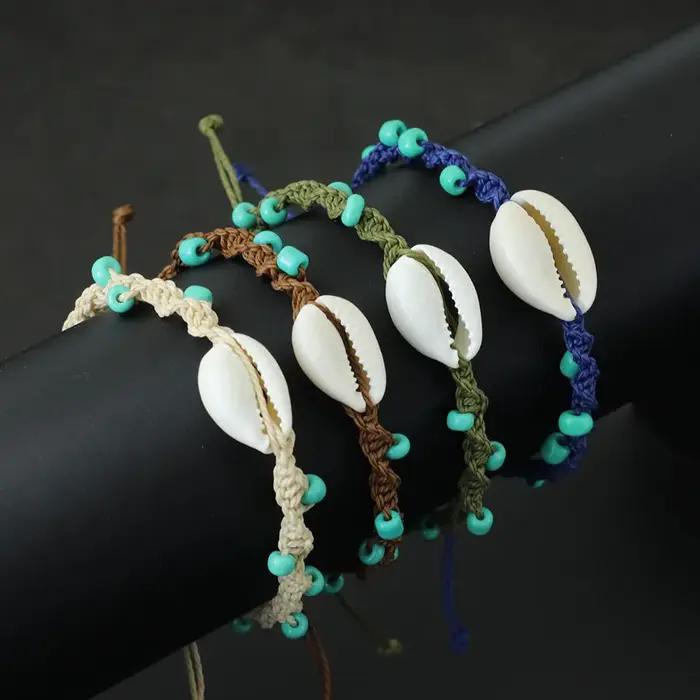 Noter bohême macramé Bracelet réglable unisexe plage coquille Braslet 4mm bleu Howlite