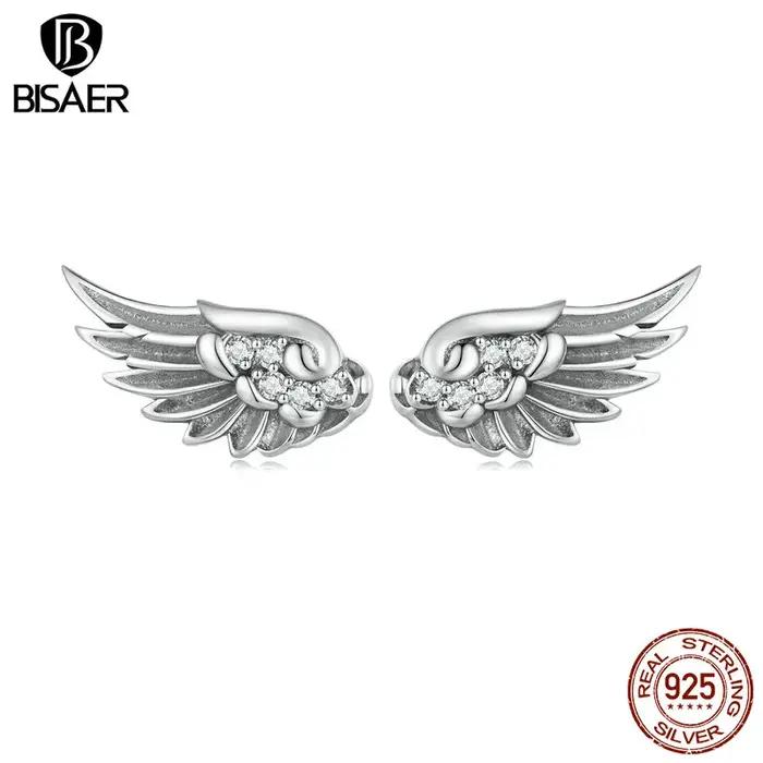 BISAER 925 en argent Sterling Vintage aile d'ange boucles d'oreilles scintillant Zircon boucle d'oreille pour les femmes Couples fête bijoux fins cadeau