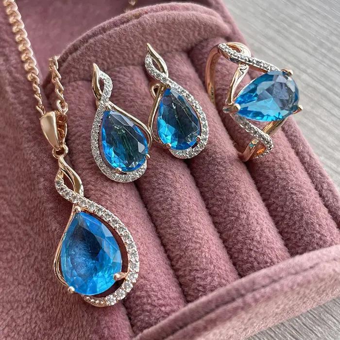 SYOUJYO élégant bleu goutte naturel Zircon collier Vintage 585 couleur or Rose luxe bijoux cadeau pour les femmes 