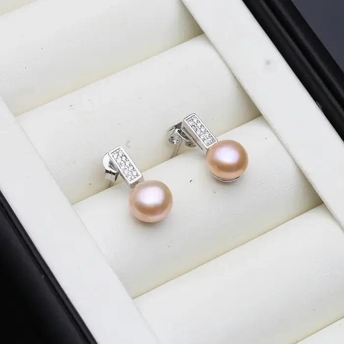 Boucles d'oreilles à tige perle rose en argent Chim925