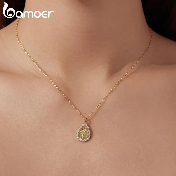 Collier BAMOER 925 Argent Sterling Or 18K Arbre de Vie Zirconium Blanc Occasions Spéciales Femme