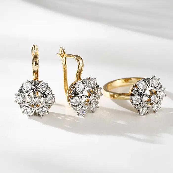 Boucles d'oreilles et bague en zircon synthétique incrusté brillant