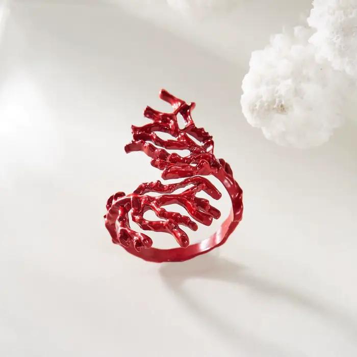 Ensemble de bijoux en corail rouge surdimensionné asymétrique pour femmes occasions estivales et soirées en été
