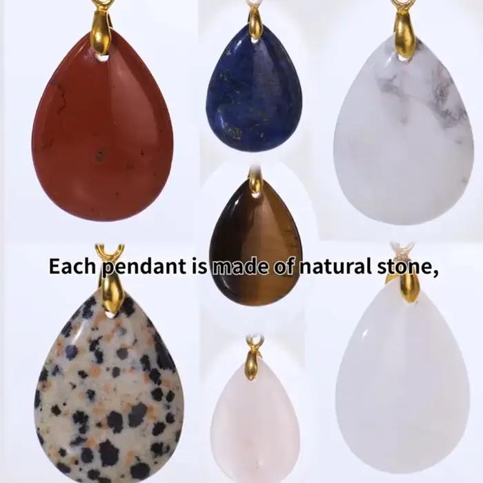 Nouveau Pendentif Goutte d'Eau en Pierre Naturelle et Cristal