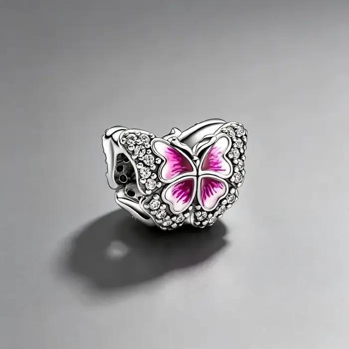 Breloque Fleur Rose en Argent 925 pour Bracelet