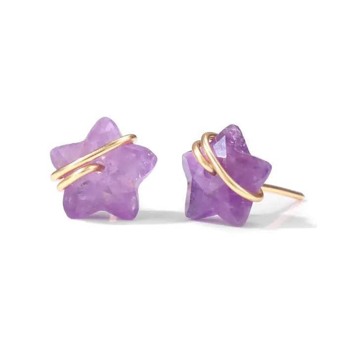 Boucles d'Oreilles en Pierre Naturelle pour Homme et Femme, Bijoux en Forme d'Étoile, en Quartz Rose, Opale, Lapis Lazuli, Cadeau