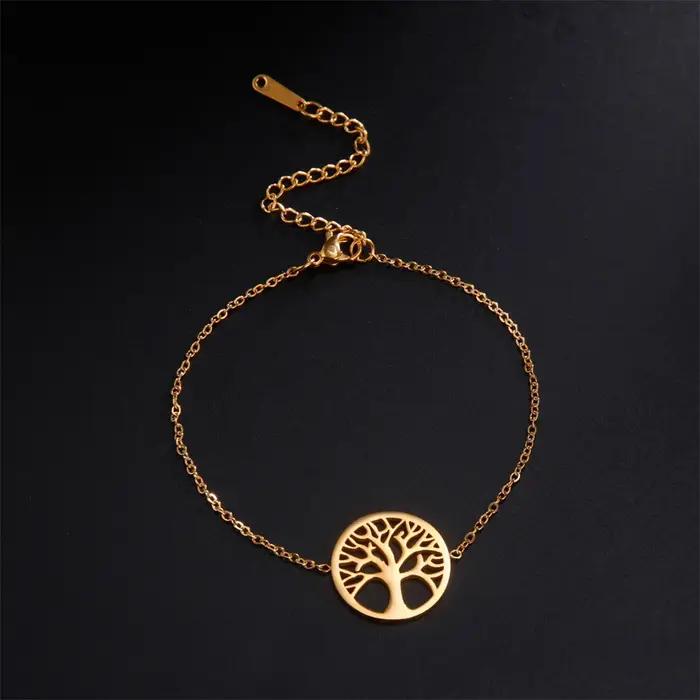 Bracelet Arbre de Vie Plaqué Or Acier Inoxydable Bijoux Luxe Femme Occasions Spéciales Croissance Vitalité Nature