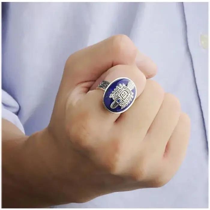 Bague Damon Salvatore en argent Sterling 925 véritable avec pierre Lapis Lazuli pour homme et femme bijou de mariage et occasion spéciale