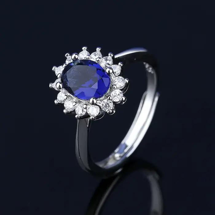 Ensemble de bijoux bleus de luxe pour femmes, collier, boucles d'oreilles et bague en argent sterlin