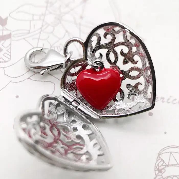 Médaillon coeur ornement pendentif à breloque 925 en argent Sterling cadeau romantique pour les femmes aiment les bijoux