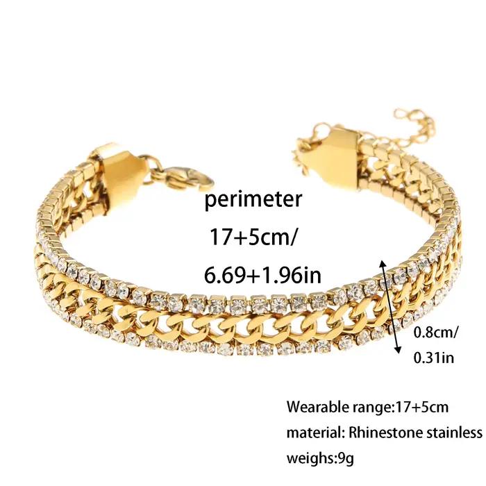 ZAKOL nouveau Bracelet de Tennis en zircone cubique plaqué or 18 carats en acier inoxydable trois couches large