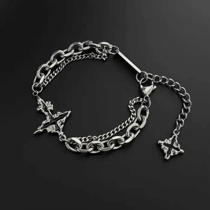 Bracelet croix foncé unisexe style classique robuste hypoallergénique pour homme bijou cadeau occasion spéciale