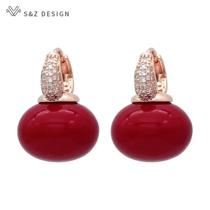 S & Z DESIGN nouvelle mode pain rond grande perle boucles d'oreilles pour les femmes bijoux de mariage cadeau tempérament cubique zircone Eardrop