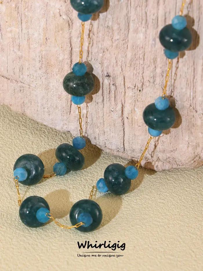 Collier en pierres naturelles perlées avec chaîne en acier inoxydable et breloque pour femmes occasions spéciales style moderne soirée