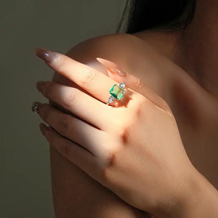 ANDYWEN 925 en argent Sterling de luxe gemétrique émeraude poire aigue-marine bague délicate fête élégante