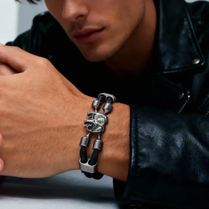 Bracelet en cuir d'éléphant vintage élégant pour hommes occasion spéciale cadeau chic bracelet chaîne et maillons acier inoxydable