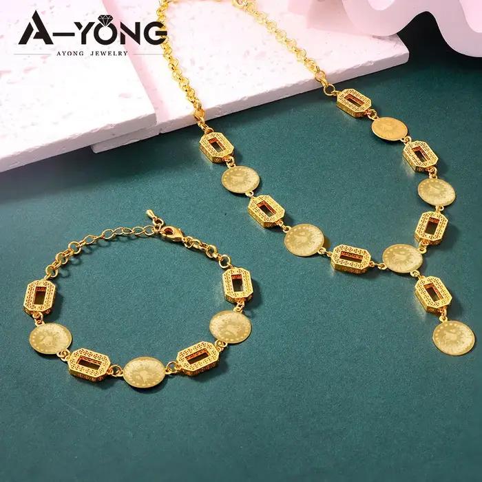 Ensemble de bijoux de pièces de monnaie vintage turques plaquées or 21 carats