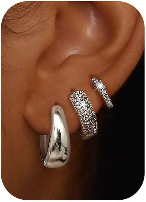 ORAZIO Boucles d'oreilles créoles plaquées or 14 carats pour femmes, ensemble de boucles d'oreilles