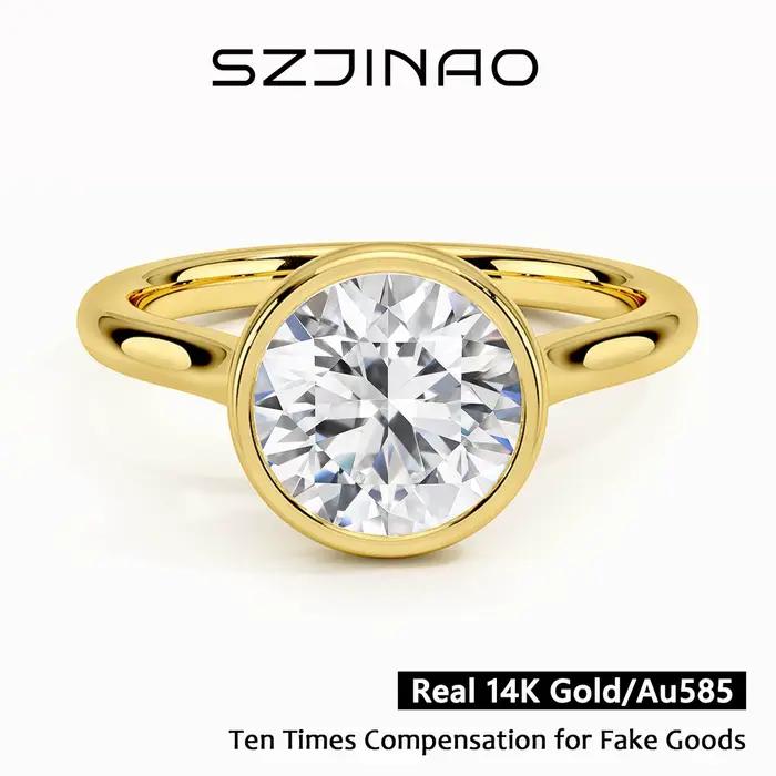 Bague de fiançailles classique en or jaune 14K pour femmes