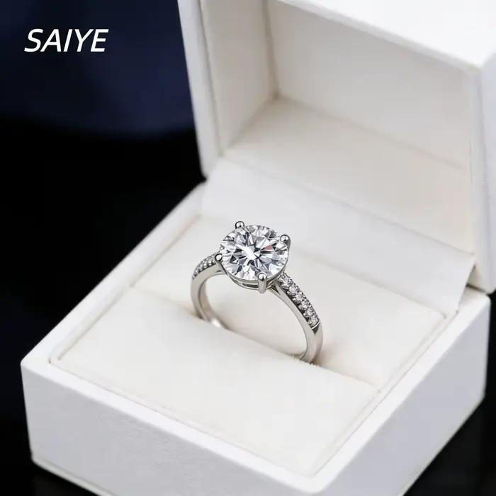Bague classique en argent sterling 925 avec diamant moissanite rond à 4 griffes, solitaire, pour fia