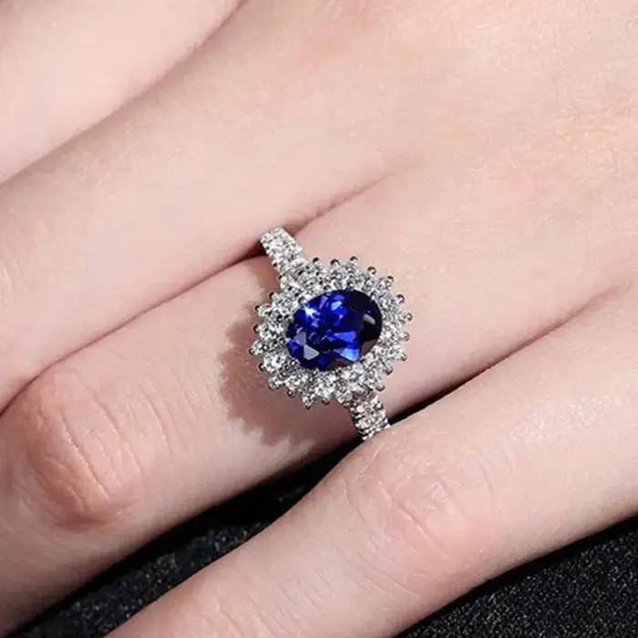 Huitan – bague d'anniversaire de mariage avec coupe ovale, zircone cubique bleue, bijoux de luxe, ca
