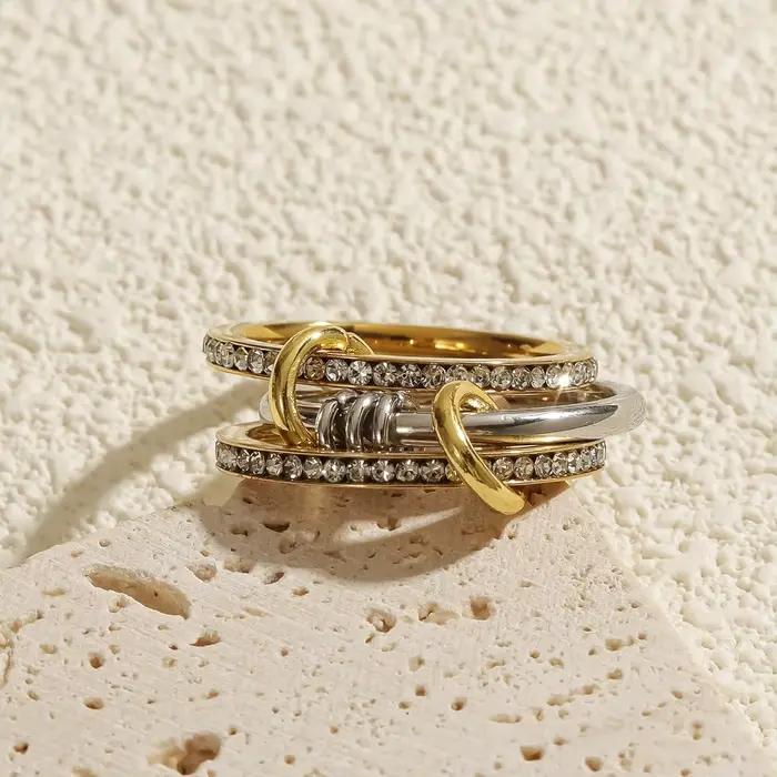 Bagues Empilables en Acier Inoxydable Plaquées en Or 18 Carats avec Zircone Cubique Pour Femmes Occasions Spéciales Ensembles De Mariage