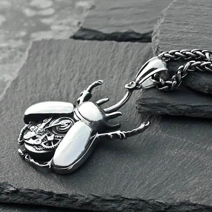 Collier Punk Hip Hop avec pendentif coccinelle mécanique à vapeur pour homme