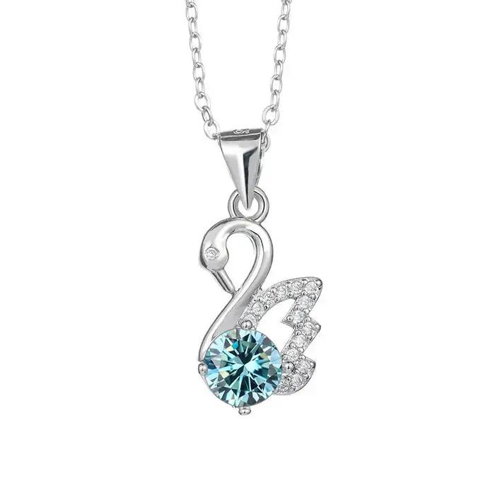 BagueRingen-Collier en argent regardé 925 avec pendentif rond Moissanite, 1carat, document D VVl's,
