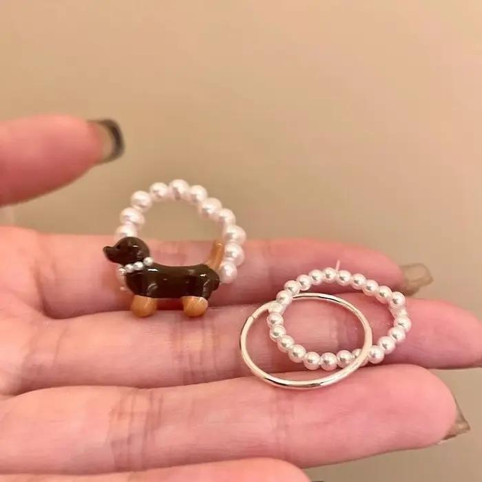 Bagues en perles de chiot délicates pour femmes et filles