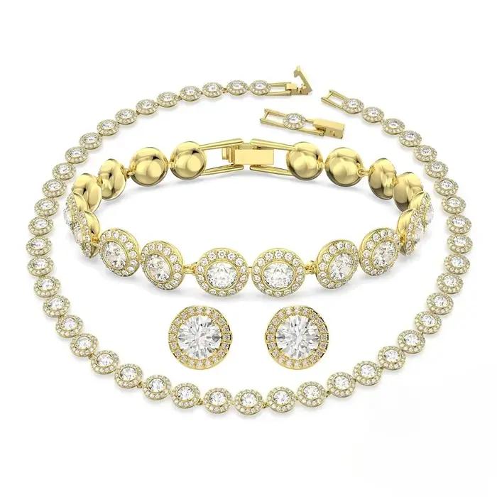 Ensemble Collier, Boucles d'Oreilles et Bracelet en Cristal Rond Diamanté Roman Holiday Classic Happiness