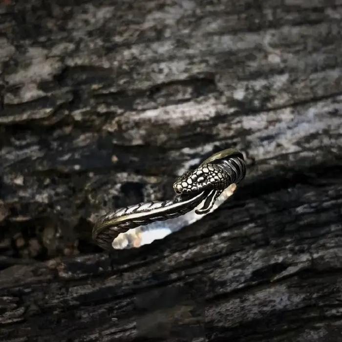 Bague serpent Vintage Ouroboros pour hommes, bijoux réglables, bague serpent sculptée exquise S925, accessoires de doigt de queue de Collision en or