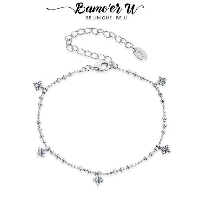 Bamoer – Bracelet en argent Sterling 925 pour femmes, design unique avec 5 pendentifs, chaîne de perles, certifié, bijoux fins